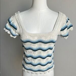 Women’s Granny Knit Crochet Flutter Sleeve Coastal Grandma Preppy Breathable Top